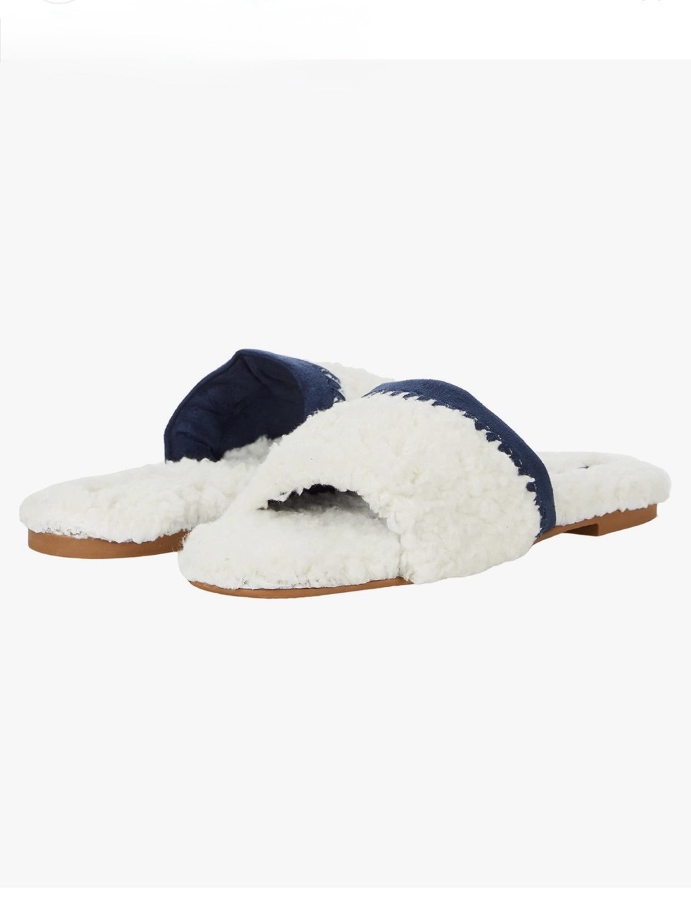 Jack Rogers Emily Sherpa Slippers Open Toe Shoes Size 7 New Cream Blue